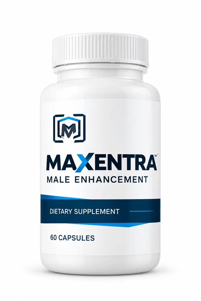 Maxentra Male Enhancement dietary supplement bottle, labeled 60 capsules